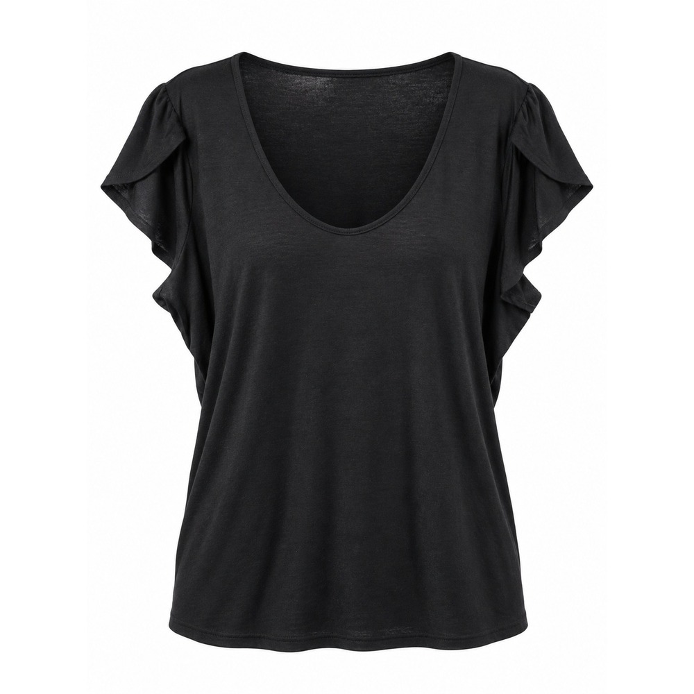 Women's Black Scoop-Neck Tulip-Sleeve Top – Size Unknown
